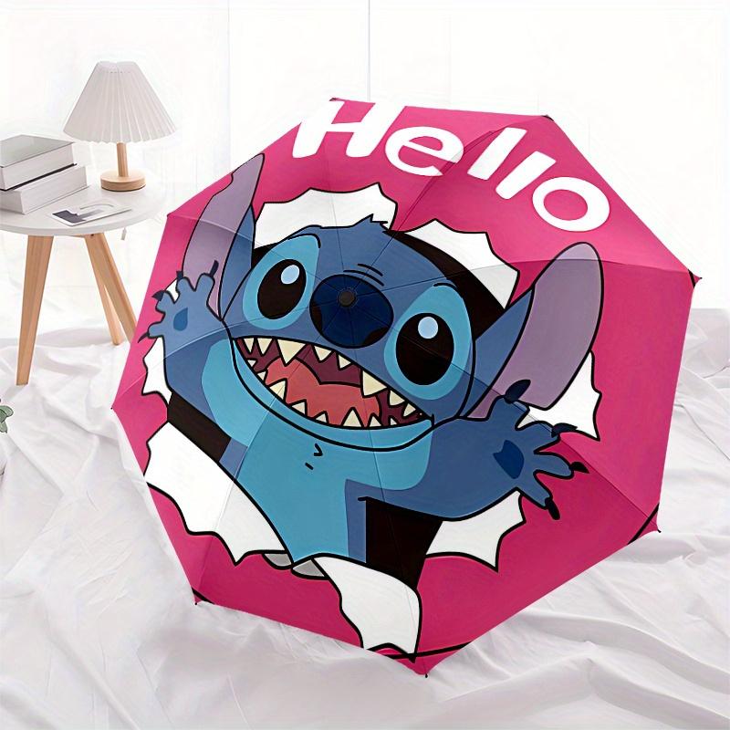 Stitch, Hello Automatic Opening and Closing Umbrella - 8 Ribs Portable Folding Umbrella with Plastic Handle, Suitable for Leisure and Hallow