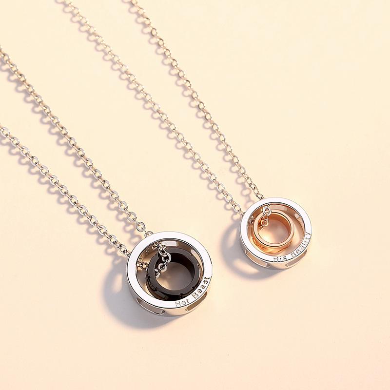 Minimalist Beauty and the Beast Double Ring Necklace for Couples