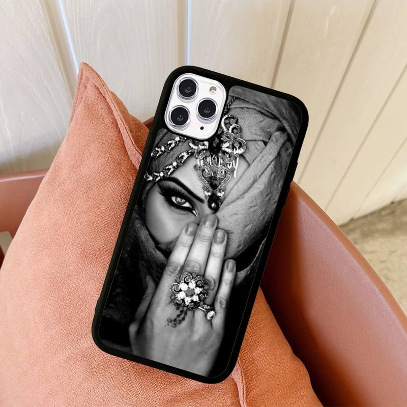 Muslim Islamic Arabic Hijab Face Gril Eyes Phone Case Silicone PC+TPU Case for iPhone 11 12 13 Pro Max 8 7 6 Plus X SE XR