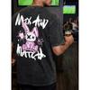 Herren 100% Gewaschenes Schwarzes Printmuster Retro Rundhals T-Shirt, Lässiges All-Match Locker Sommer Kurzarm Tee, Tägliches Tragen