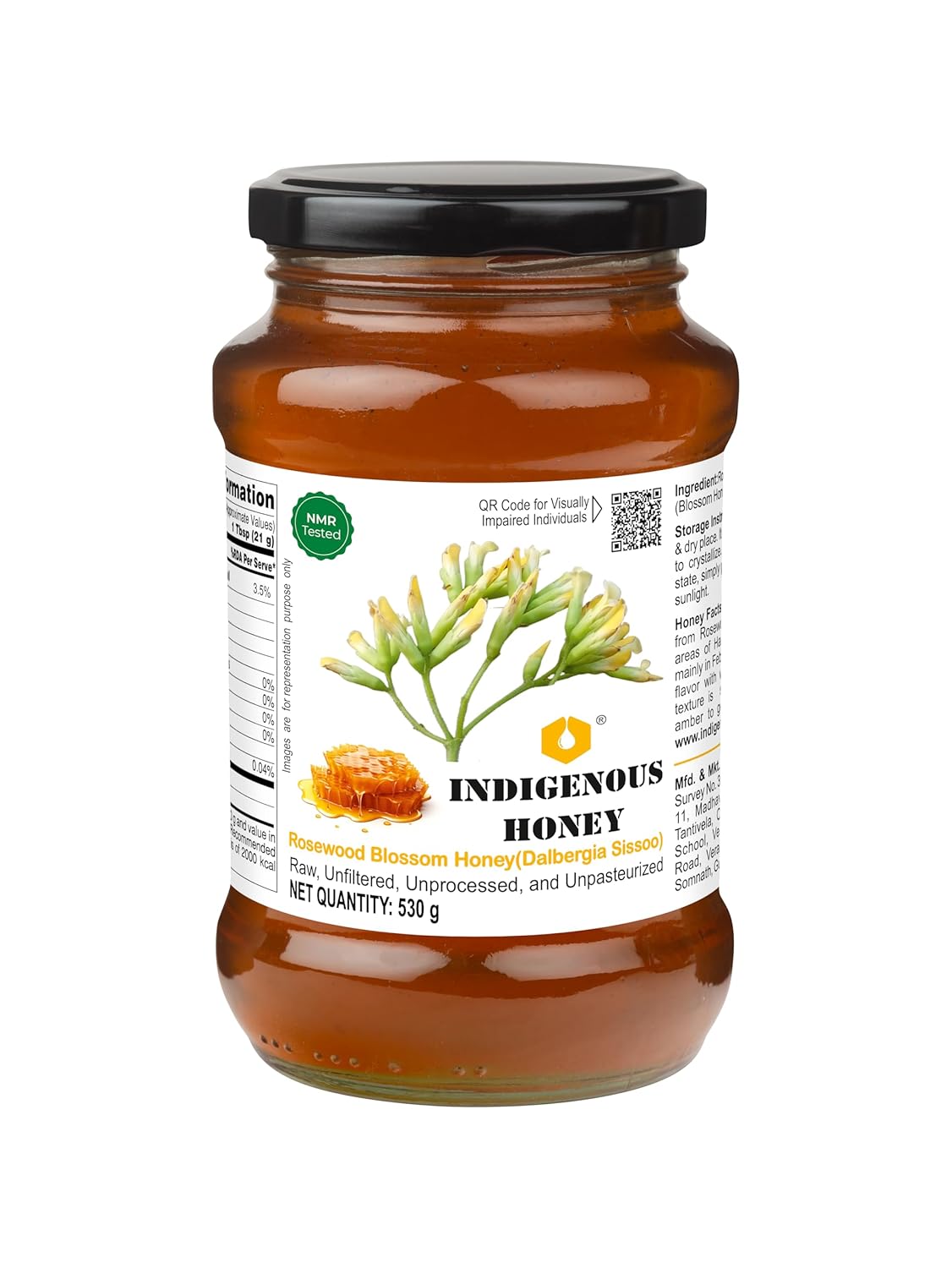 МЕСТНЫЙ МЁД Сырой Чистый Мёд Натуральный Органический Необработанный Без Добавленного Сахара Протестировано ЯМР Непастеризованный Ненагретый 530g Glass Jar Pack of 1