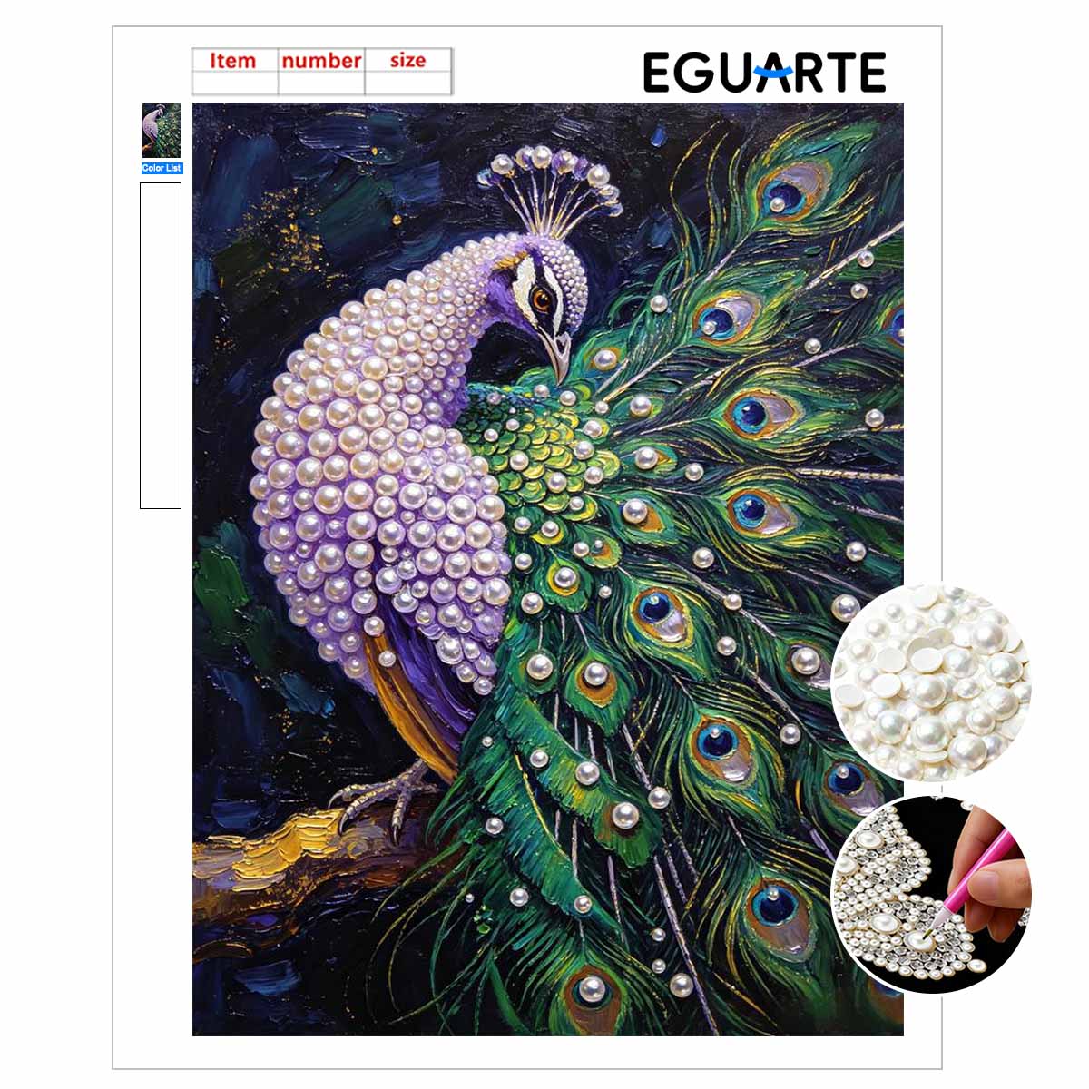 5D Pearl Kit Majestic Peacock Design DIY Rhinestone Art for Home Wall Decoration Stress Relief Handmade Gift Frameless 30x40cm
