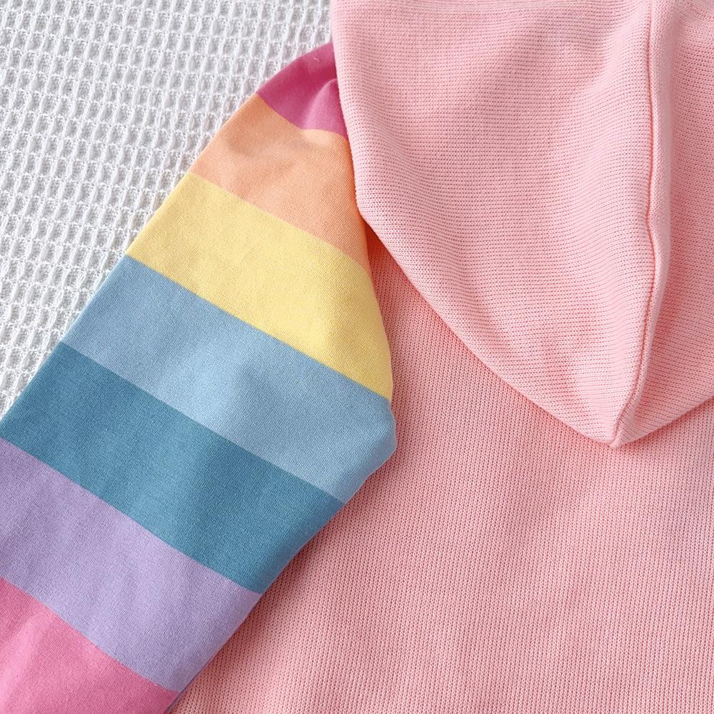 Jaro Podzim Dívčí Party Princezna Šaty Pletené Duhové Barevné Dětské Dívčí Šaty Sladký svetr s kapucí Dětské oblečení