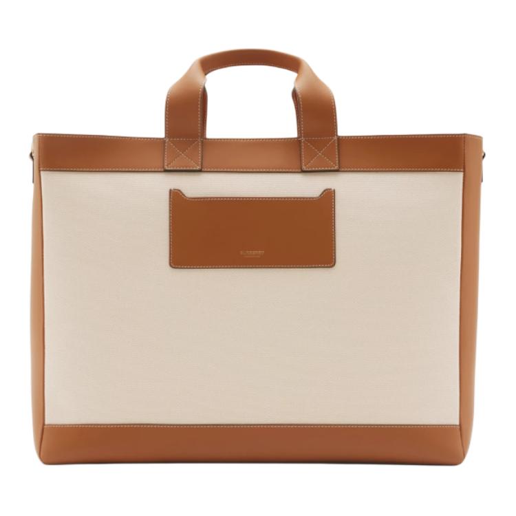

Burberry Canvas Canvas Large Tote Bag Beige Brown Top Handle Handbag with Logo Detail for Women Daily Commute Office Travel Shopping 80846151 Basic Set (Bag+Dust Bag)