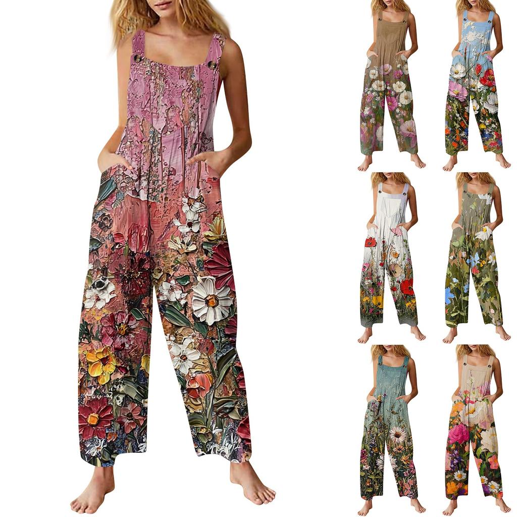 Womens Casual Overalls Jumpsuits Adjustable Straps Sleeveless Summer Cute Comfy Rompers With Pocket