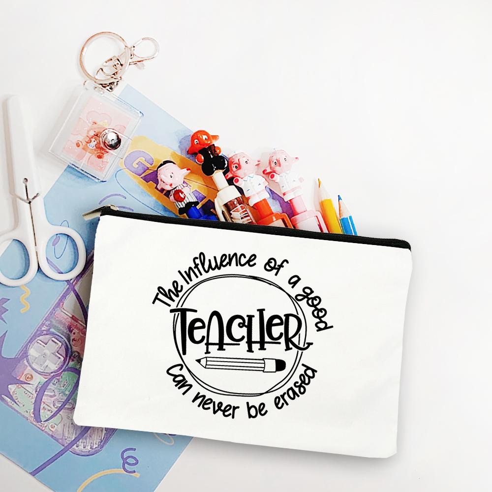 Blessed Teacher Life Leopard Makeup Bags Student White Pencil Pouch Teacher Shopping Handbag Storage Bag Teachers' Day Best Gift