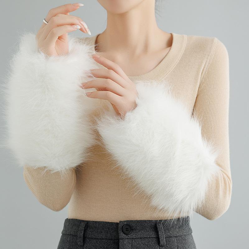 Faux Fox Fur Cuffs Women Winter Warm Plush Wristbands Arm Sleeves Detachable Furry Cuffs For Stage Show Costume Accessories