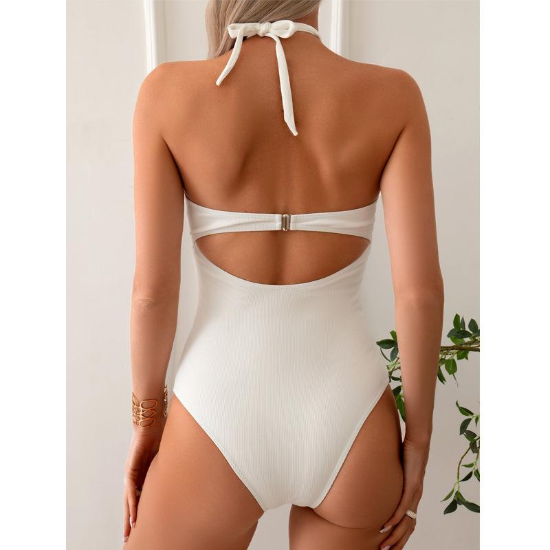 1011 New European and American Sexy Backless Solid Color One-piece Explosion Thin Bikini Original Swimsuit