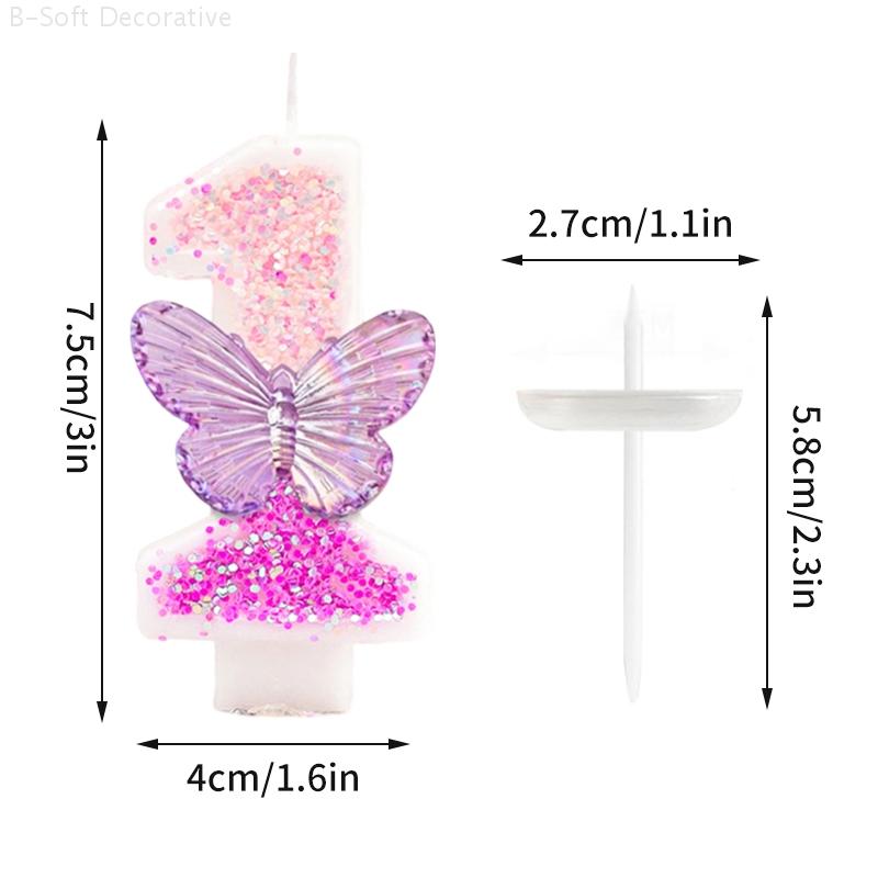 Gradient Butterfly Digital Candle Birthday Cake Topper Table Butterfly Decor 0-9 Purple Number Birthday Candles Party Supplies