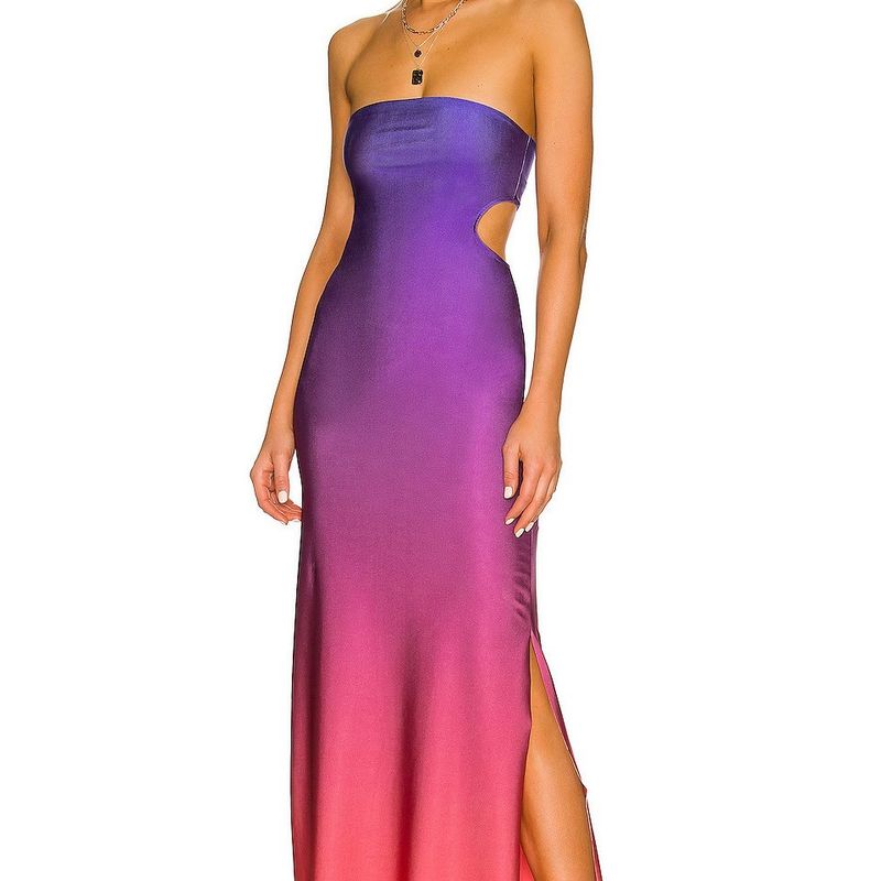 

Элегантный Самый продаваемый Модный костюм Модный экспорт Сексуальный Топ-труба без спинки Длинная юбка с разрезом Комплект из двух предметов Purple Gradient XL
