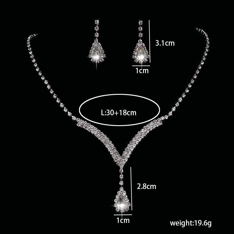 European Fashion Bridal Jewelry Set With Crystal Water Drop Pendant And Earrings For Women