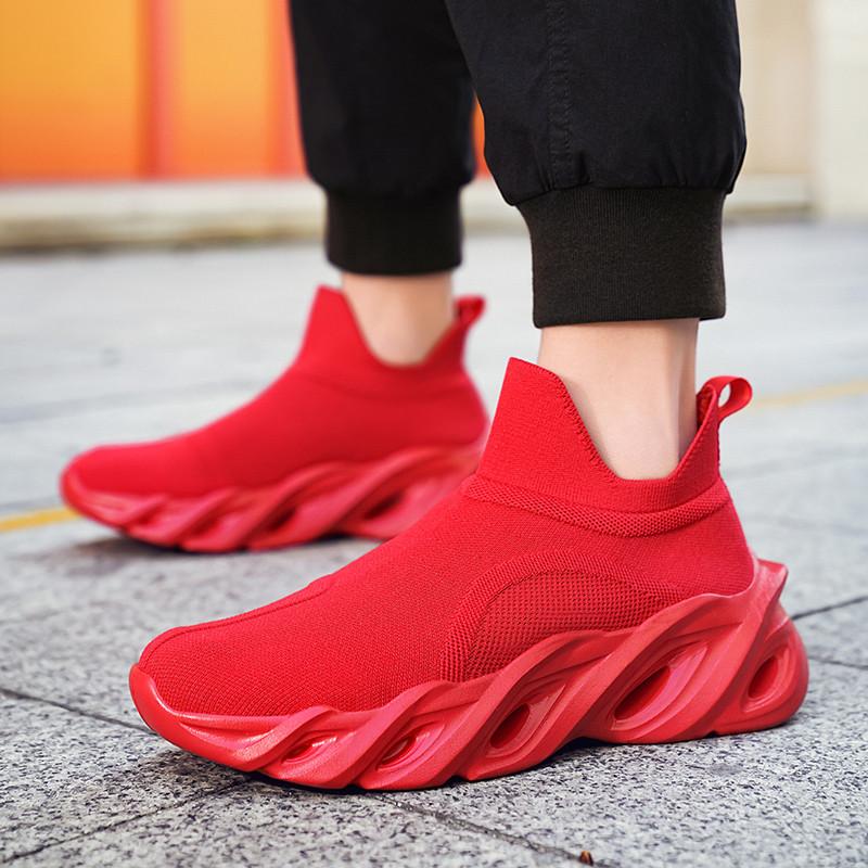 Trend Red Men's Running Shoes Knit Platform Blade Sneakers For Men High Top Socks Slip-on Walking Shoes Women tenis masculino