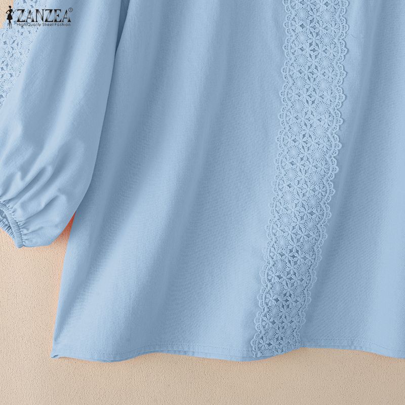 ZANZEA Women Casual Lace Crochet Splice Loose 3/4 Sleeve Blouse