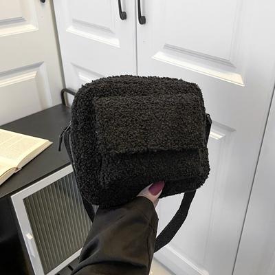 Women's Plush Lambswool Crossbody Bag - Soft Faux Fur Shoulder Purse, Winter Fashion Fluffy Handbag, Designer Mini Bag