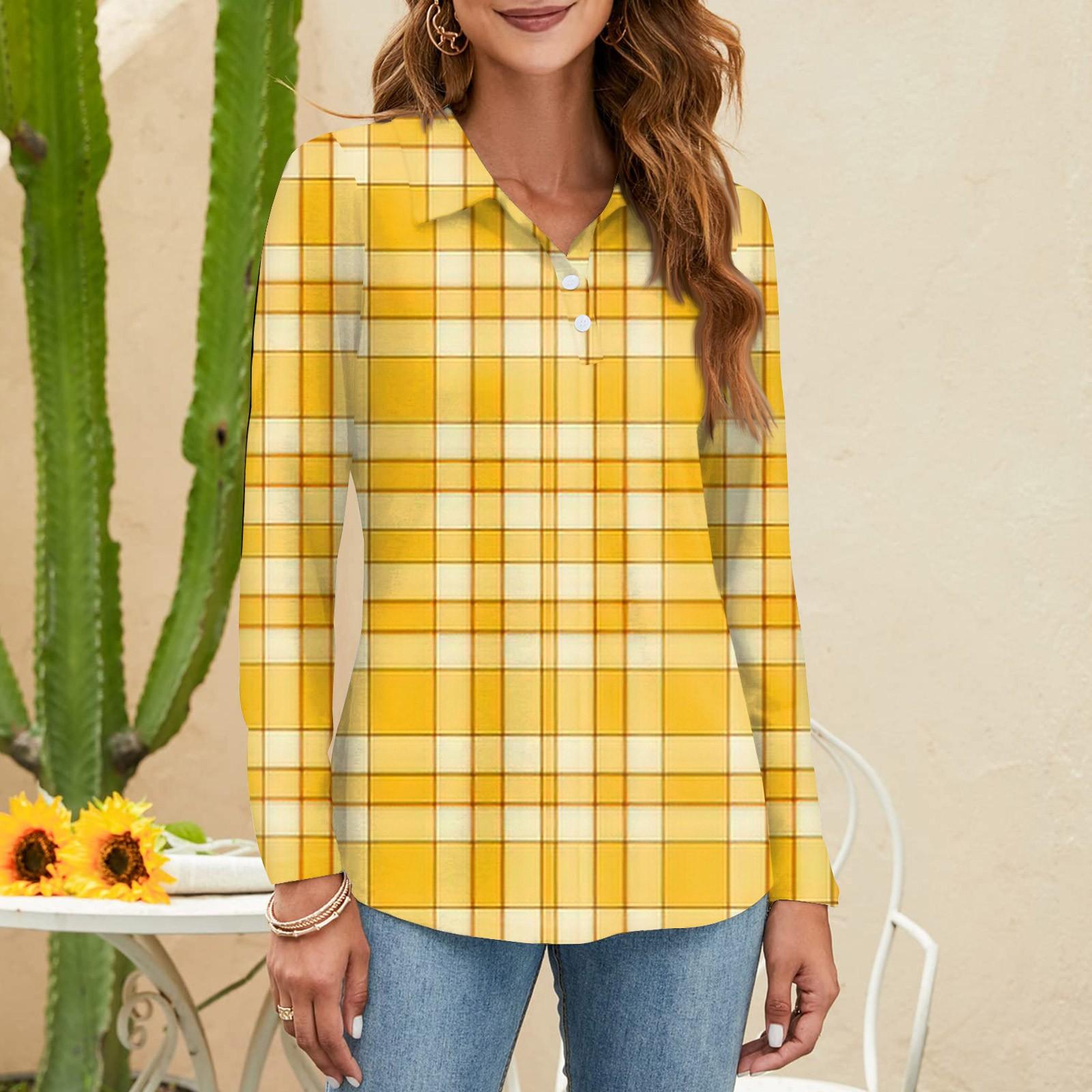 

Женская модная рубашка с принтом, воротник на пуговицах, V-образный вырез, длинный рукав, свободная рубашка, топы XL жёлтый