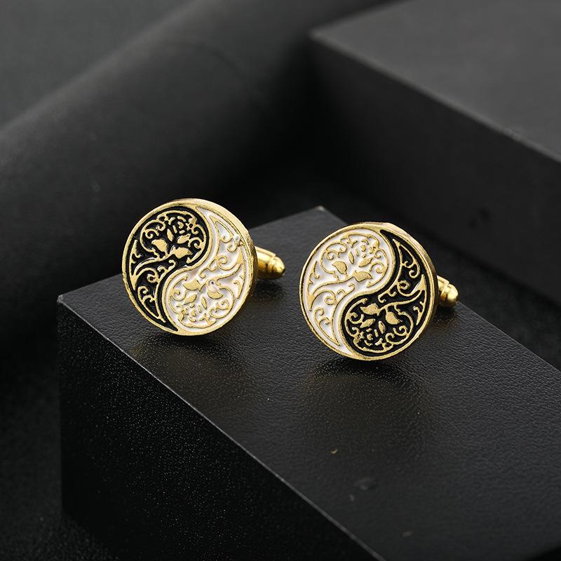 Gemelli Metallo Bagua Tai Chi Vendita all'ingrosso Fibbia Camicia Smalto Lega Francese Semplici Borchie Rotonde Manica Corta da Uomo Francese