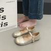 Inner heightening small fragrant style flat-soled single shoes women's retro imitation leather one-word buckle with round head French shallow mouth