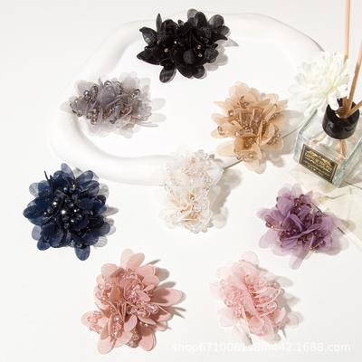 Silk Yarn Crystal Beaded Flower Clip Brooch for Shoes, Headwear & Clothing