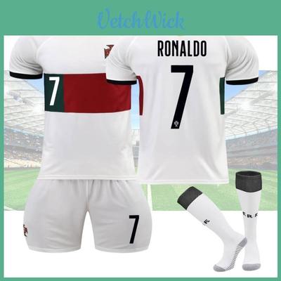 Conjunto de Kit de Futebol Premium Branco 7 C.ronaldo Com Meias Originais Edição Copa do Mundo 2022