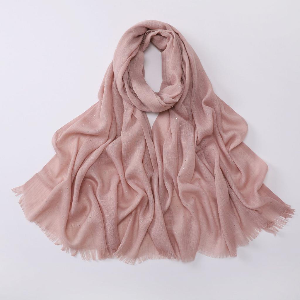 Soft Versatile Solid Bamboo Yarn Scarf With Star Rhinestone For Women