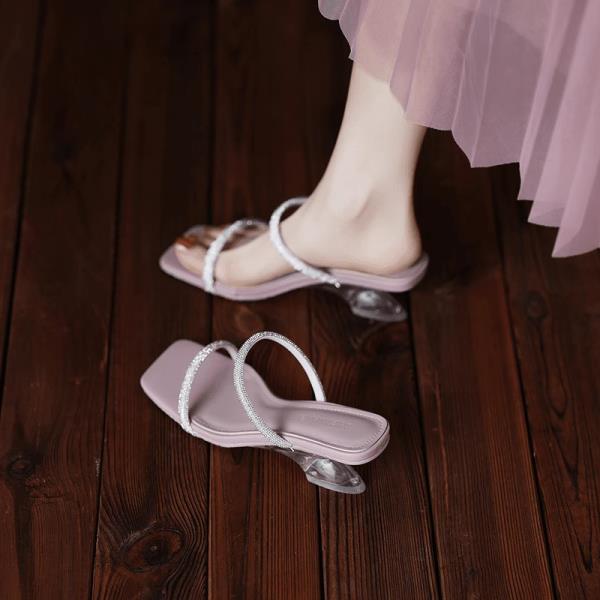 Fashion Shoes Woman 2025 Glitter Slides Slippers Casual Pantofle Heeled Mules Jelly Luxury New High Pumps Crystal Slippers Casual High-H