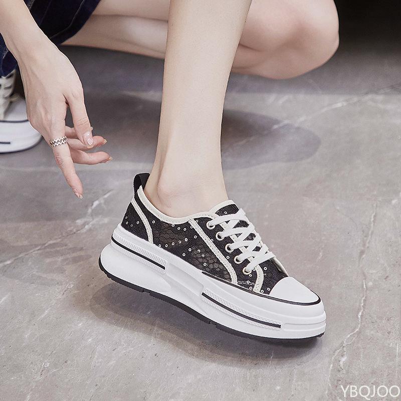 Women's Summer New Thick Soled Versatile Shoes with Breathable Mesh Casual Sports Simple Comfortable Mesh Shoes