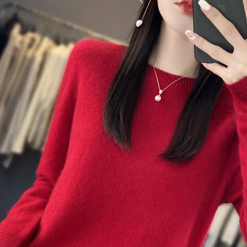 Women's Pure Wool Loose Knit Cashmere Sweater - Round Neck, Long Sleeve, Soft Base Layer for Autumn/Winter