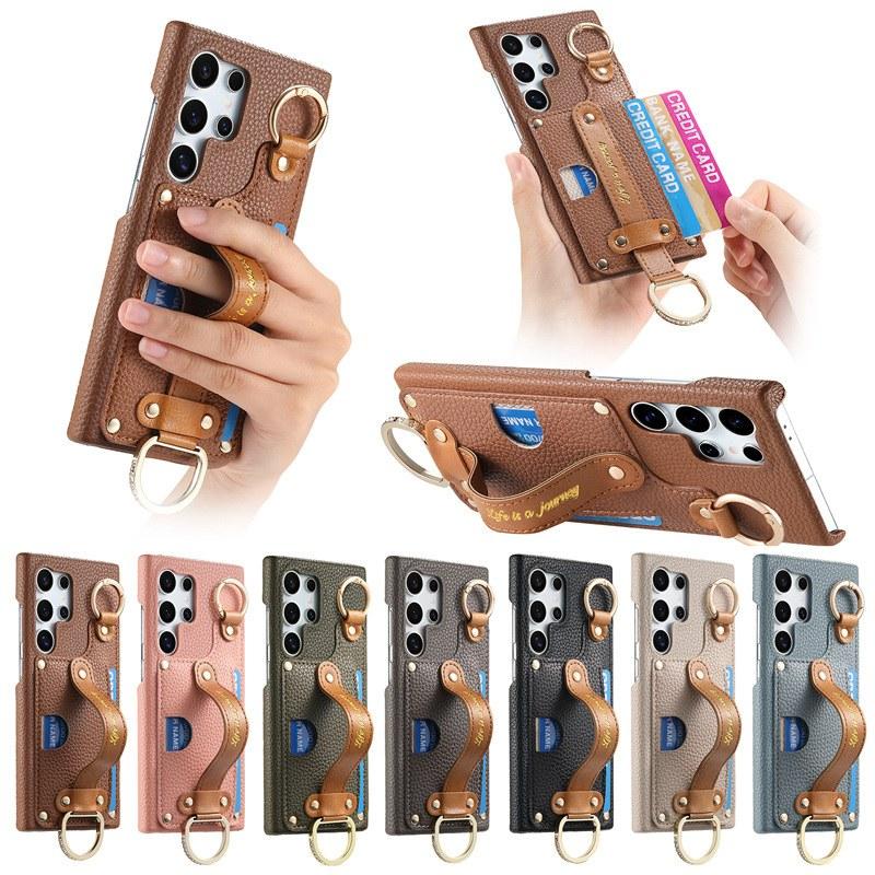 Luxury Wrist Strap Wallet Leather Case for Samsung Galaxy S25 S24 S23 S22 S21 S20 Ultra Plus S23 FE S25 + Card Holder Back Cover