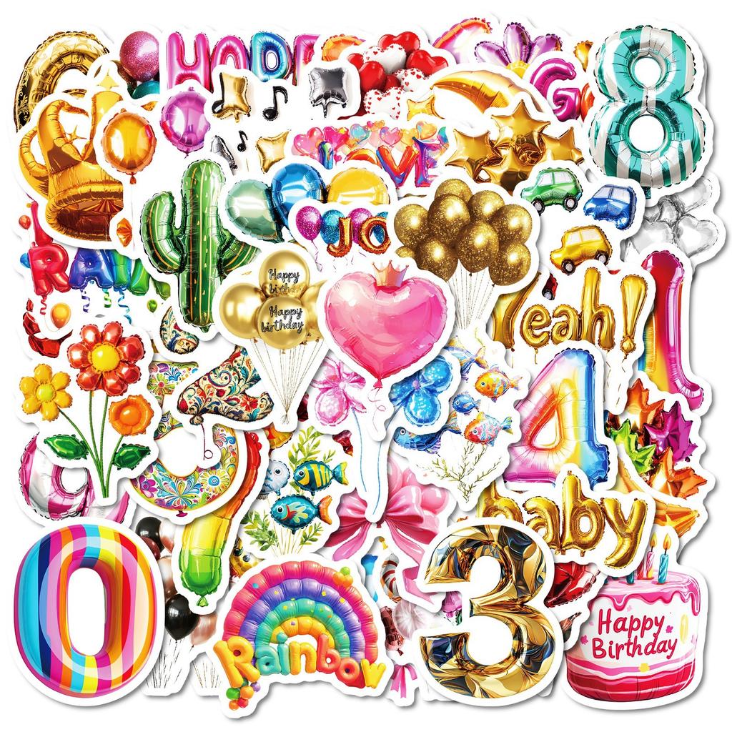 New 50 Colorful Aluminum Foil Balloon Waterproof Decorative Stickers Birthday Party Style Children's Reward Stickers