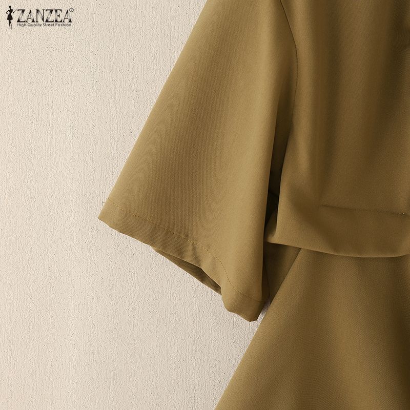 ZANZEA Kvinner Casual Turn Down Krage Sommer Kortermet Bluse