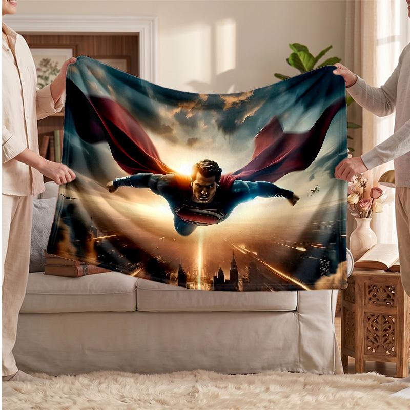 Superman Printed Flannel Blanket, Skin Friendly Warm Throw for Indoor Couch Bed Daily Use
