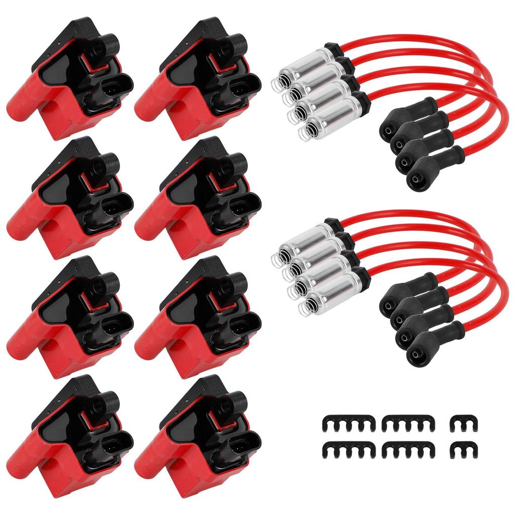 8x D581 Square Ignition Coils Ultra High & Spark Plug Wires 3859078 For GMC Chevrolet EXPRESS 1500