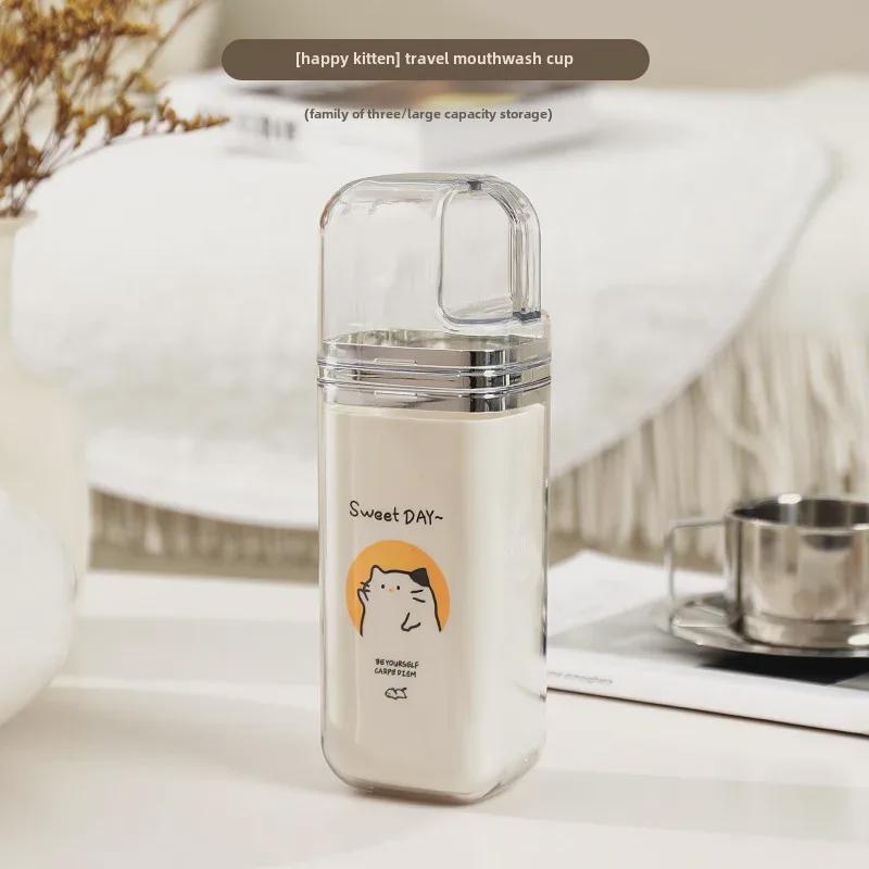 Portable 3-in-1 Travel Toothbrush & Mouthwash Cup Set - Light Luxury Style