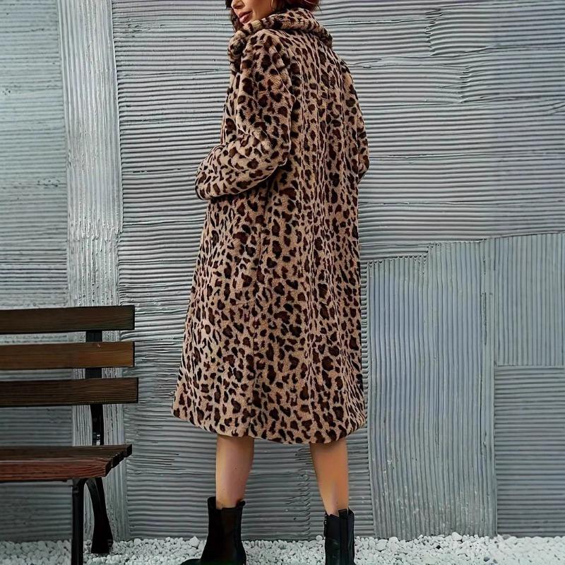 Women S Long Leopard Print Faux Fur Jacket Coat