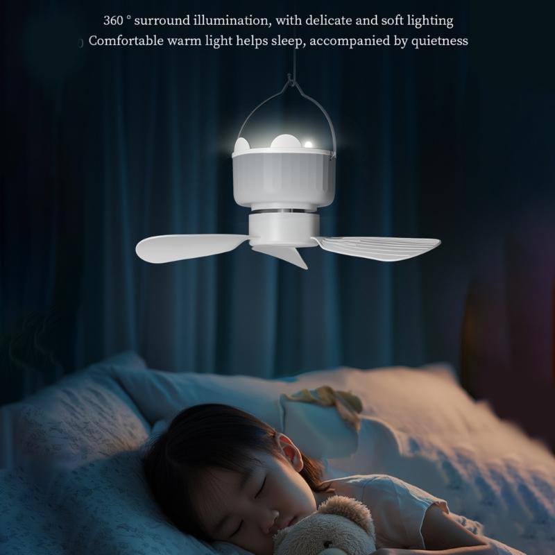 Compactly DC5V Hanging Fan Remote Operated 3Wind Gears Ceiling Fan Quiet Cooling For Home Camping Bed Tent Space