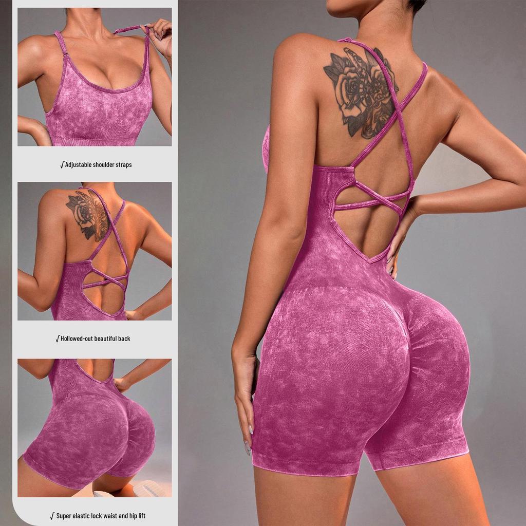 Women's Seamless Criss-Cross Back Yoga Camisole & High-Waist Hip-Lifting Jumpsuit