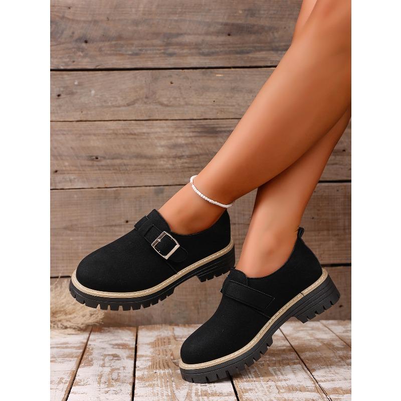 Thick-soled Retro Loafers 2025 Autumn New Muffin Size Round Toe Buckle Low-top Single Shoe Girl