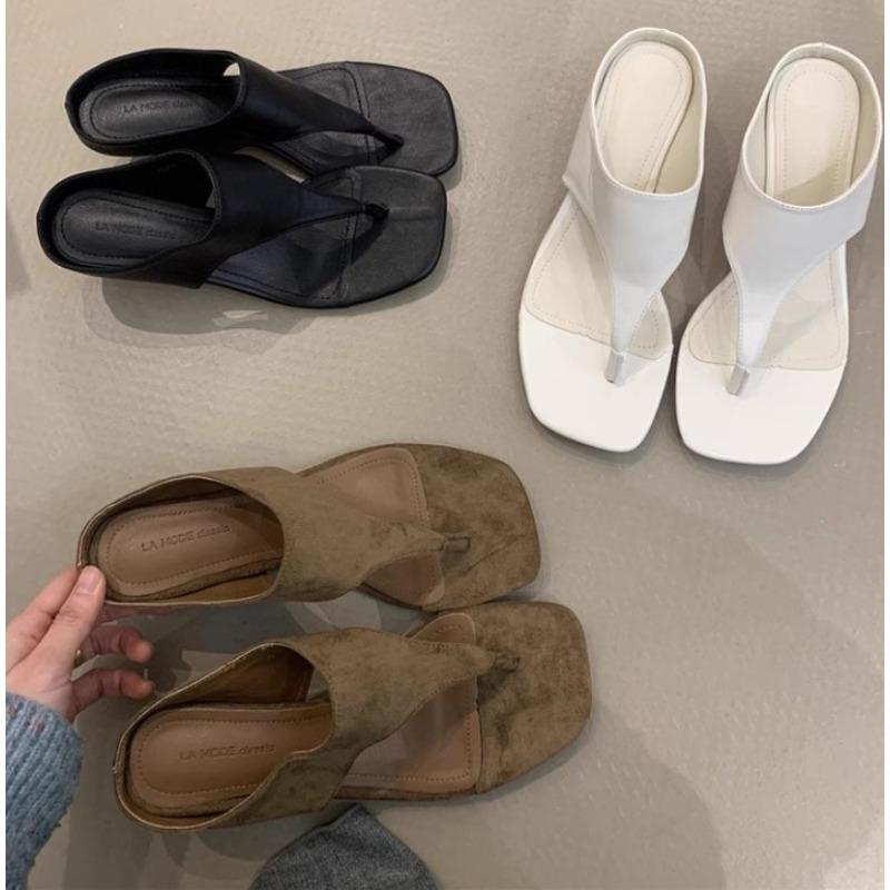 Spring Summer New Style Mid Heels Sandals Women's Flip Flops Comfortable Slimming High Heels Slip-On Shoes Korean Style Slippers