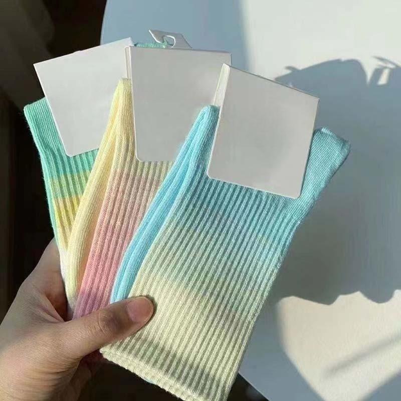 3Pairs Set Women Socks Gradient Color Socks Women's Mid-tube Ins Simple Candy Color Sox Fashion Spring And Autumn Cotton Socks