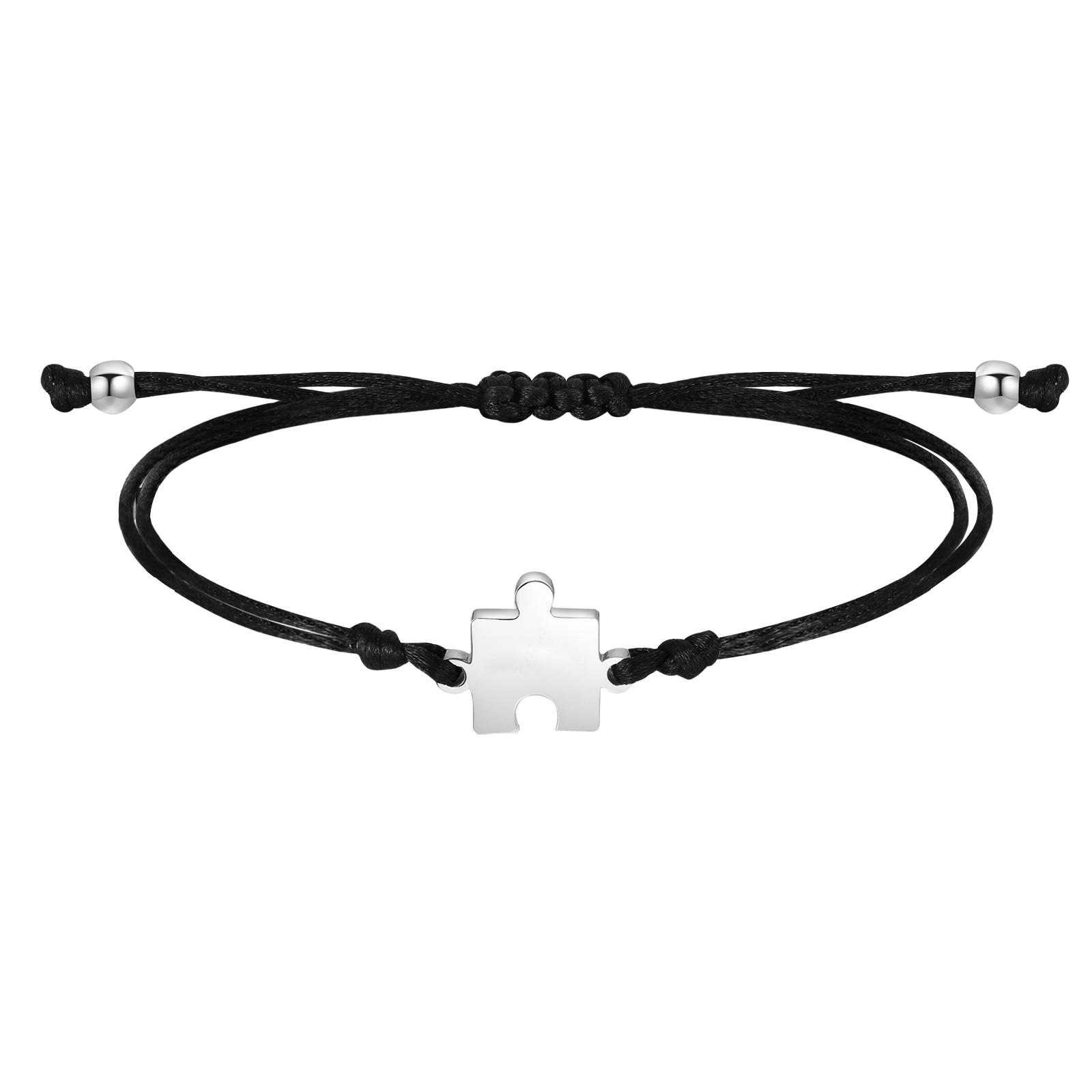 

Woven Black Rope Jigsaw Bracelet for Women Men Customized Friendship Bracelets Mother Father Valentine s Day Birthday Jewelry 16cm-26cm