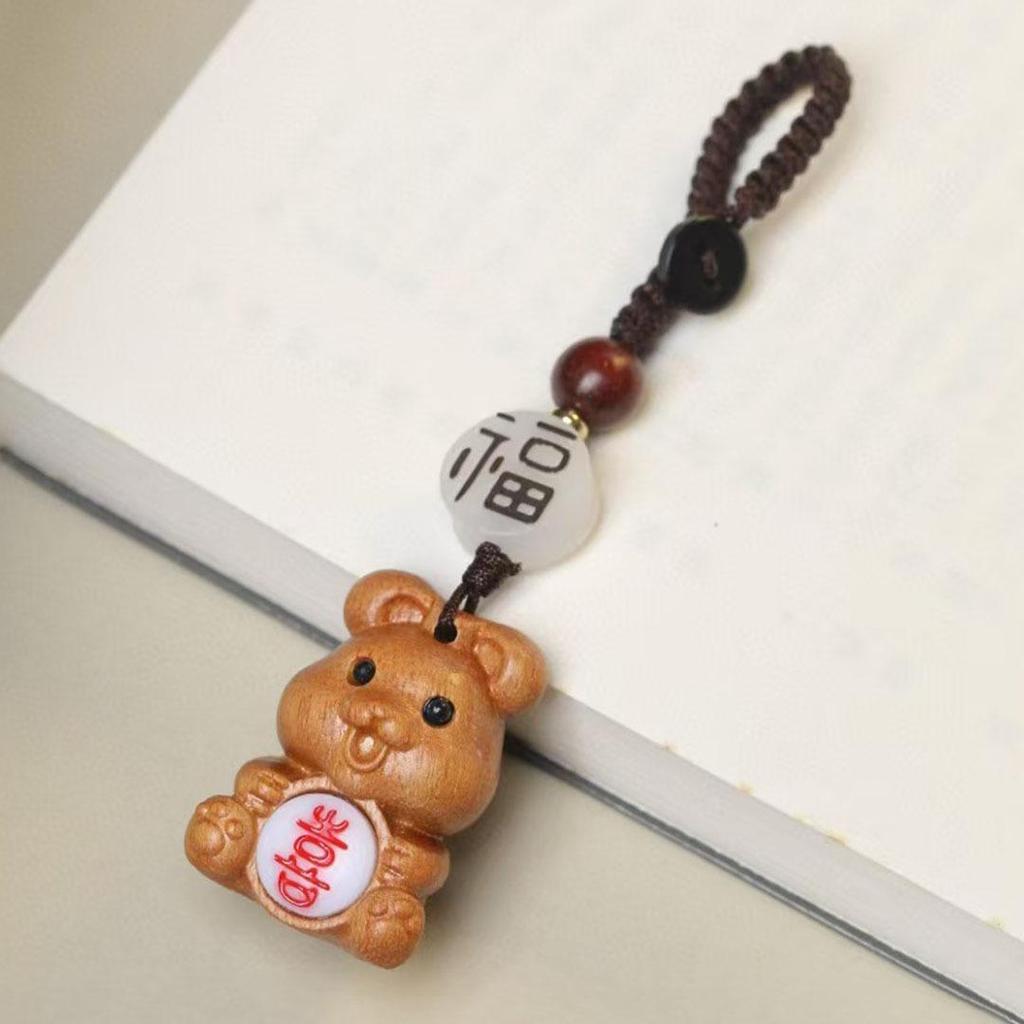 Handgeschnitzter kleiner Holzhasen-Anhänger für Handy & Autoschlüssel