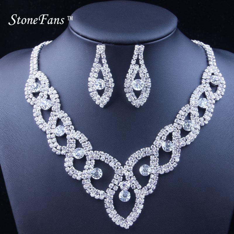 StoneFans Women Luxury Wedding Prom Bridal Crystal Rhinestone Necklace Earring Jewelry Set Hot New Trendy Rhinestone Jewellery