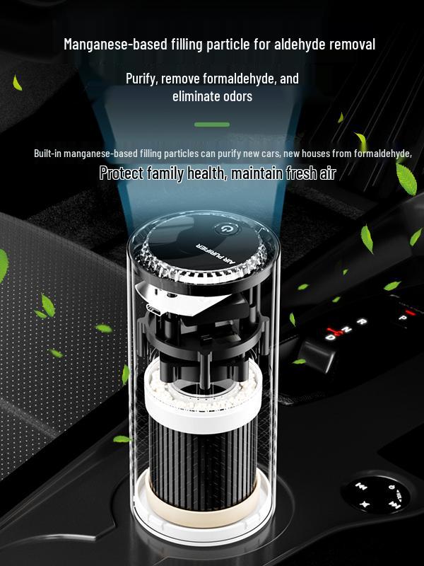 Car Negative Ion HEPA Air Purifier with Activated Carbon Filter for Odor & Formaldehyde Removal, Desktop Oxygen Bar, Aromatherapy Function