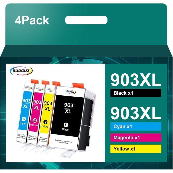Cartouches d'Encre - RUDGUZ - 903XL - Compatible HP - Pack de 4 - Noir, Cyan, Magenta, Jaune