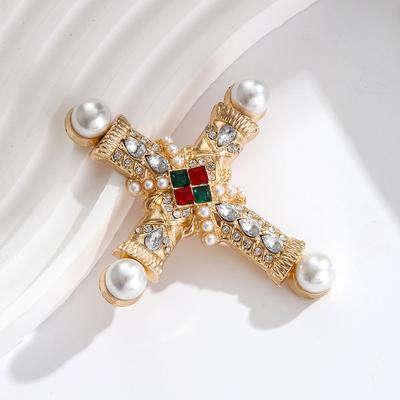 New Design Cross Brooch Retro Court Baroque Suit Coat Corsage Pin Jewelry
