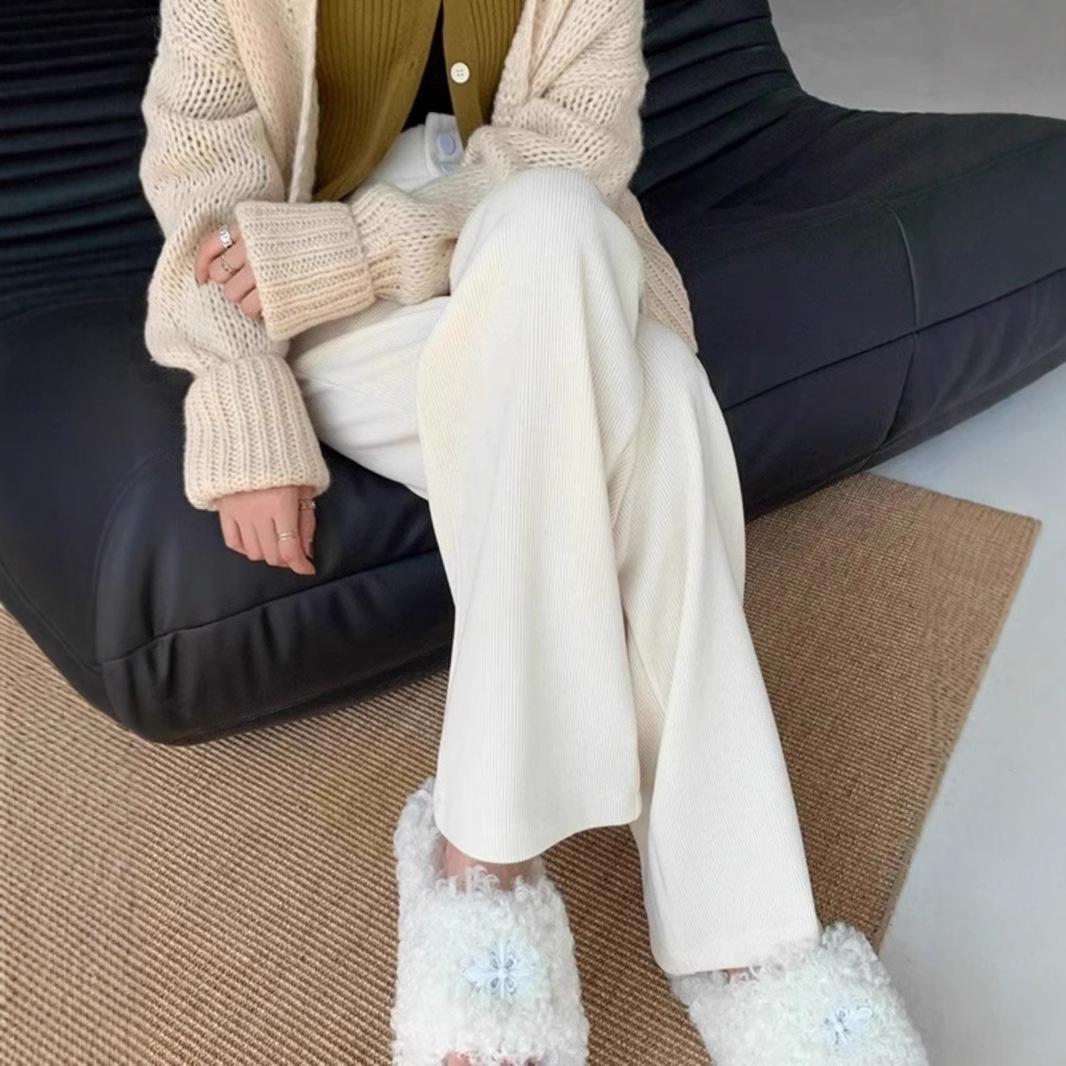 

Women s Plus Velvet Wide-Leg and Straight-Leg Corduroy Pants - Petite Sizes for Autumn & Winter Off-white Regular Spring Autumn