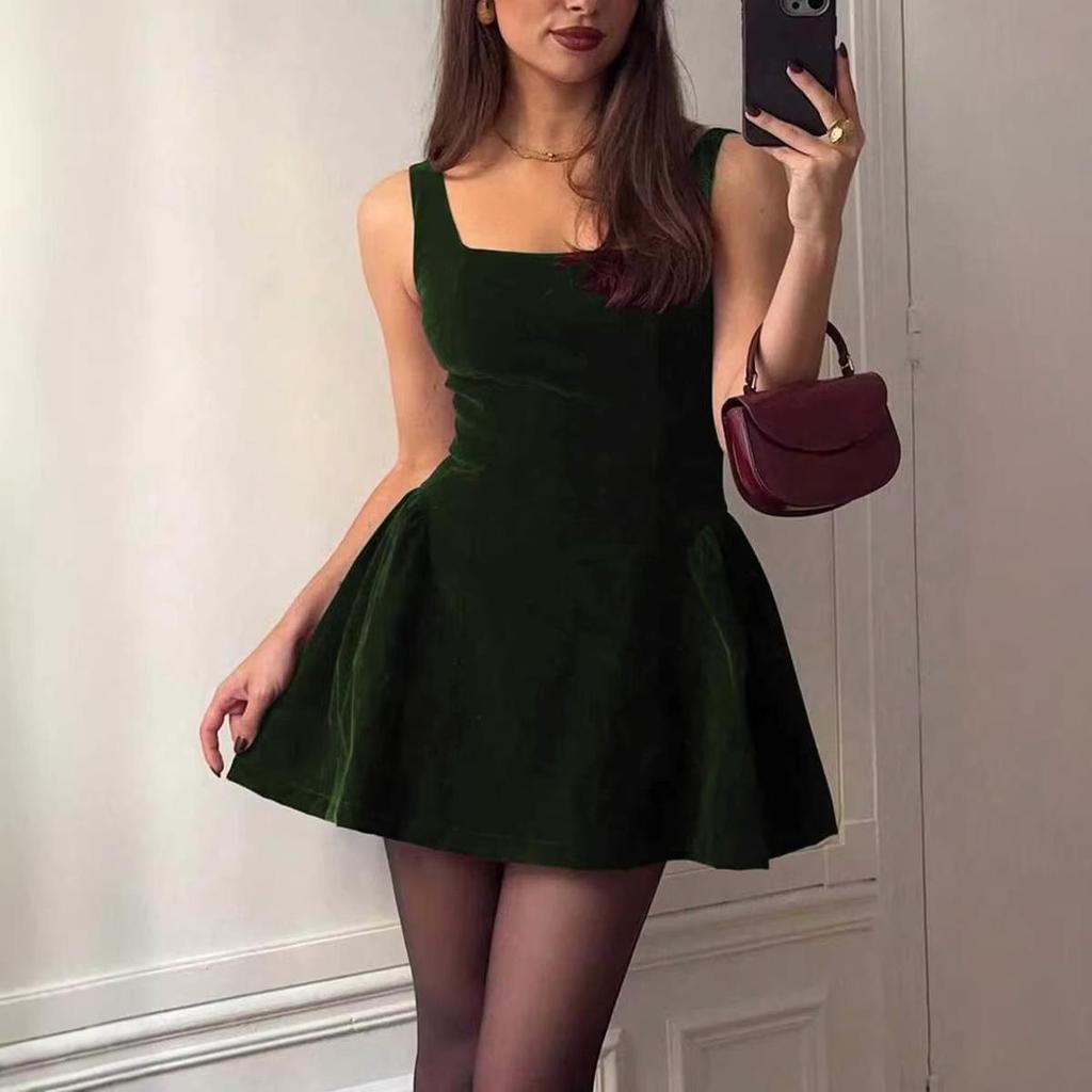 French Elegant Velvet Camisole Dress - Women's Fashionable Date Outfit