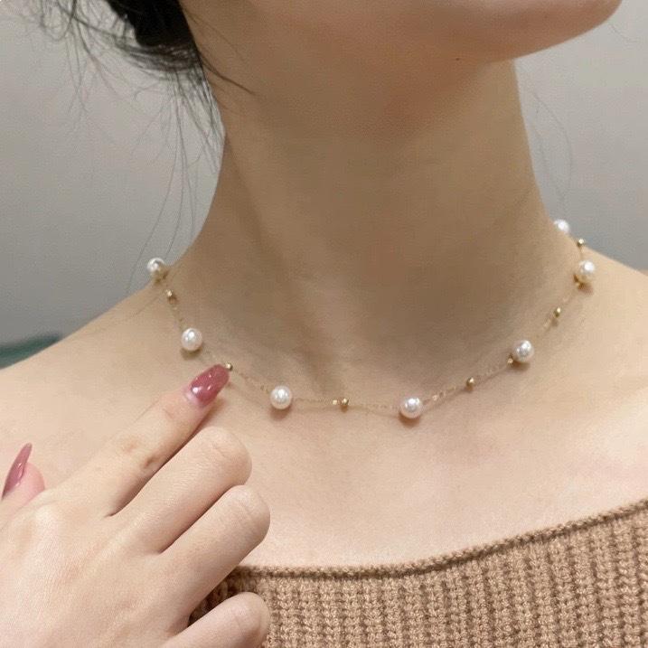 Geometric Pearl Gold-Plated Stainless Steel Bracelet & Necklace Set