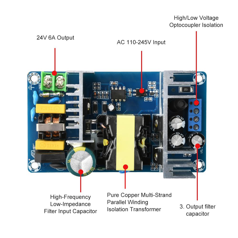 Dual Input AC 110-245V DC 199-346V to DC 24V 6A Switching Power Supply Module 150W High-Power Industrial Power Module