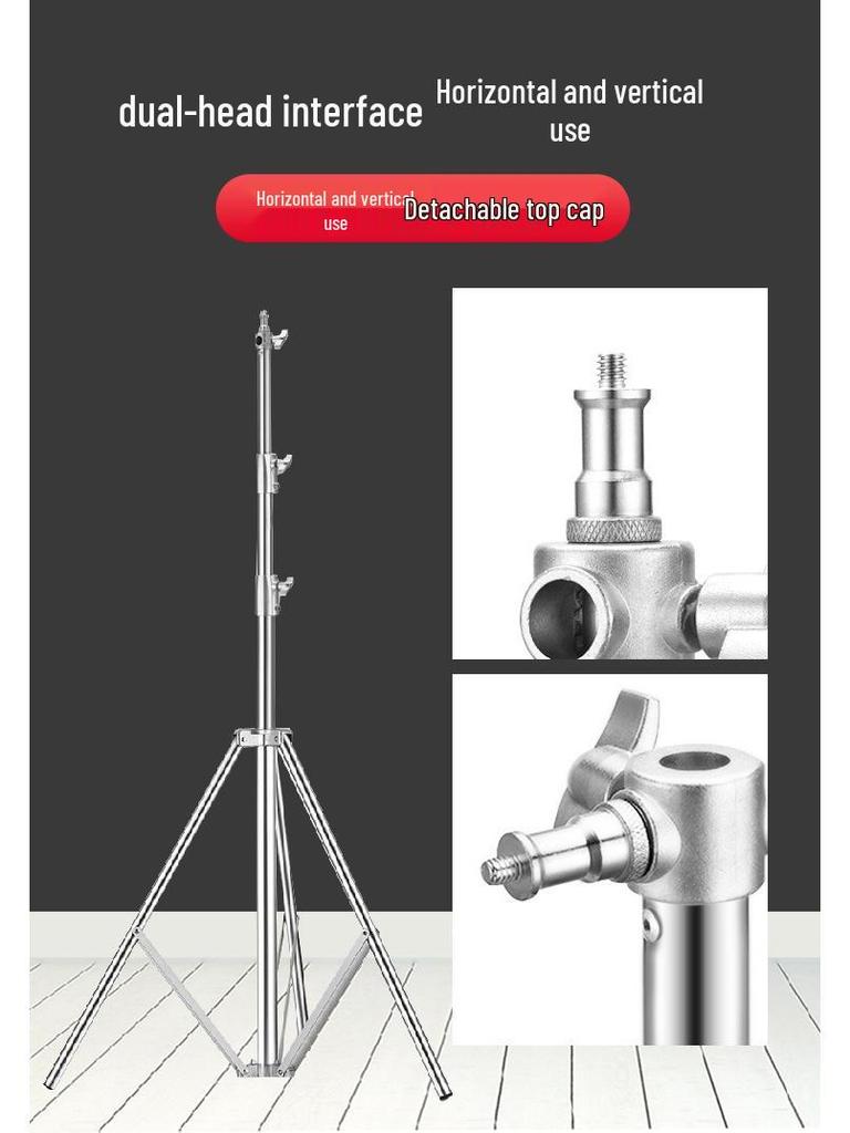 2.8m Stainless Steel Tripod with Weighted Base and Spring Buffer for Photography and Live Streaming, Includes 2.1m Fill Light Stand